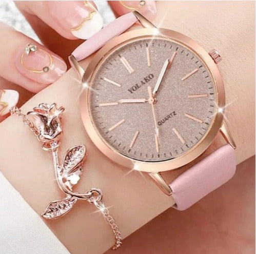 Elegant Gold-Toned Heart Gem Jewelry and Watch Set