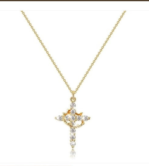 Diamond Cross Necklace for women, Gold Cubic Zirconia Pendant Necklaces
