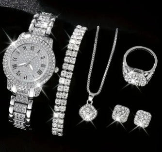 Women Gifting set Wrist Watch with Jewellery Earing Necklace Ring Bracelet