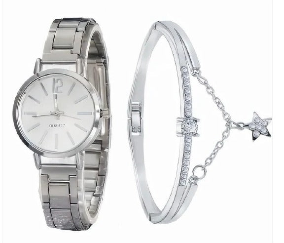 Women's Stainless Steel Minimalist Small Dial Quartz Wristwatch and Bracelet
