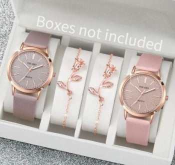 Elegant Gold-Toned Heart Gem Jewelry and Watch Set