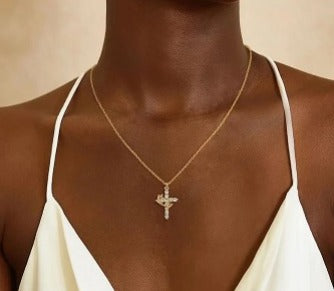 Diamond Cross Necklace for women, Gold Cubic Zirconia Pendant Necklaces